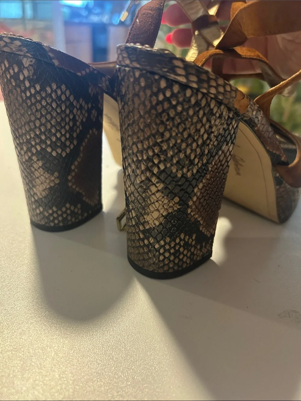 Sam Edelman Brown Suede Platform Sandals with Snakeskin Heel